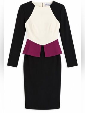 Paper Dolls Colorblock Peplum Bodycon Pencil Dress Black Ivory Purple Size 8